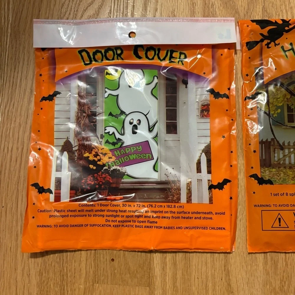 Vintage Halloween Door Cover and Giant Hanging Spider - Orange Black NEW Decor